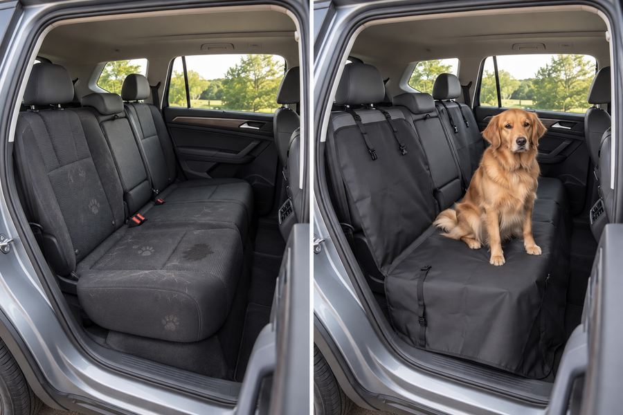 Comparación visual de asiento sin proteger y asiento con protector CochePatas